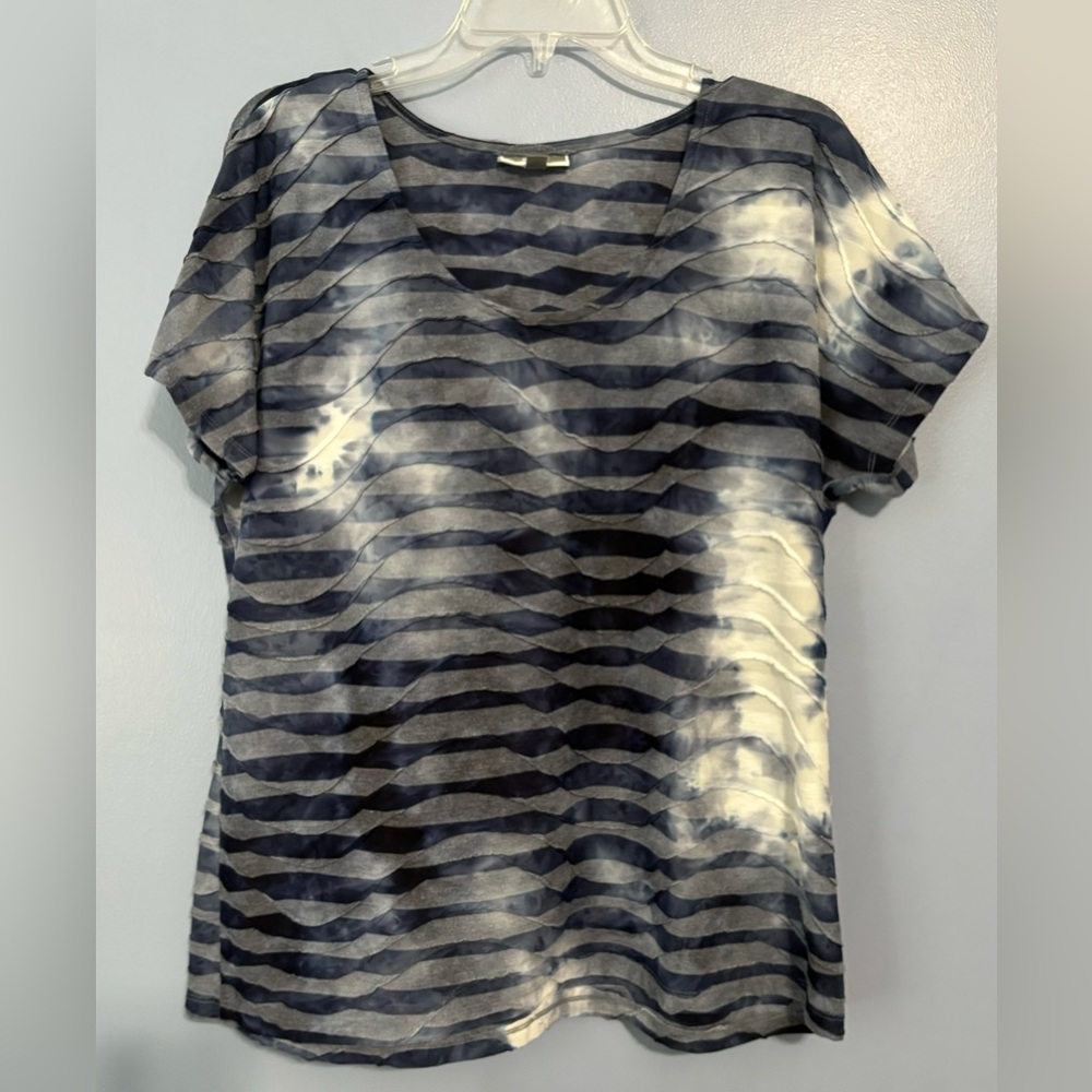 JM Collection Women’s XL Navy Blue Light Blue White Blouse Top Super Comfy EUC